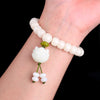 Natural White Bodhi Seed Bracelet with Lotus Charm