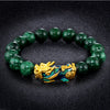 Green Beaded Bracelet with Gold-Tone Pixiu Charm