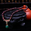 Natural Garnet Blessing Bracelet with Gold-Tone Pixiu Charm