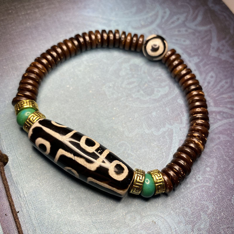 Tibetan Nine-Eye Dzi Bead Bracelet Coconut Shell