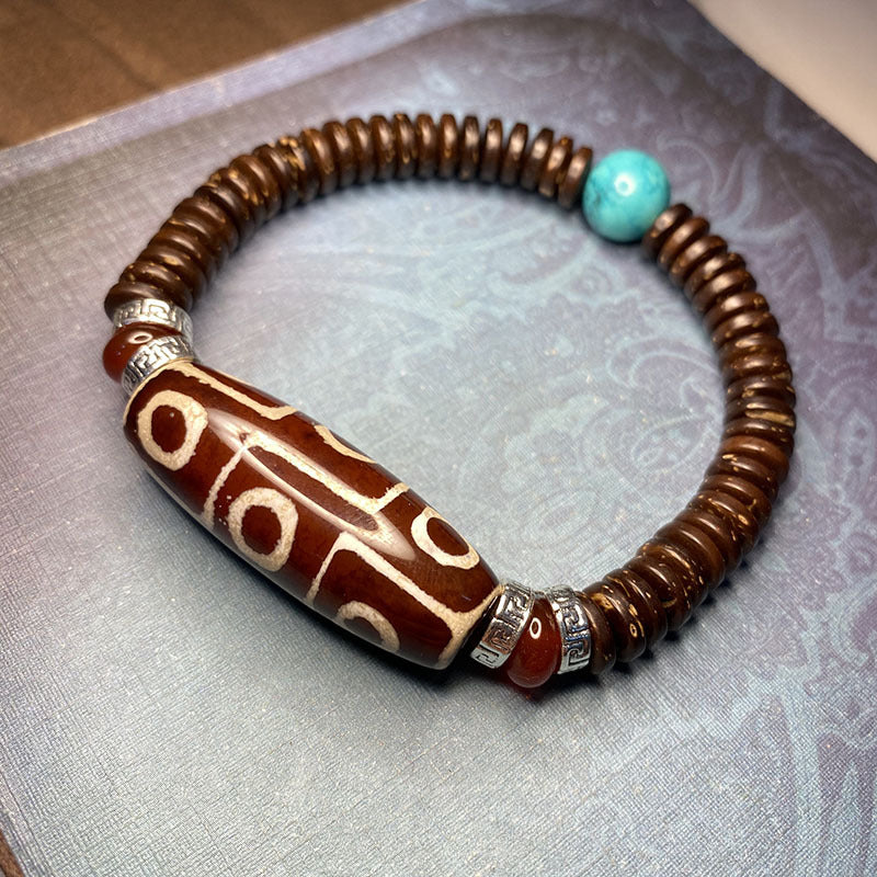 Tibetan Nine-Eye Dzi Bead Bracelet Coconut Shell