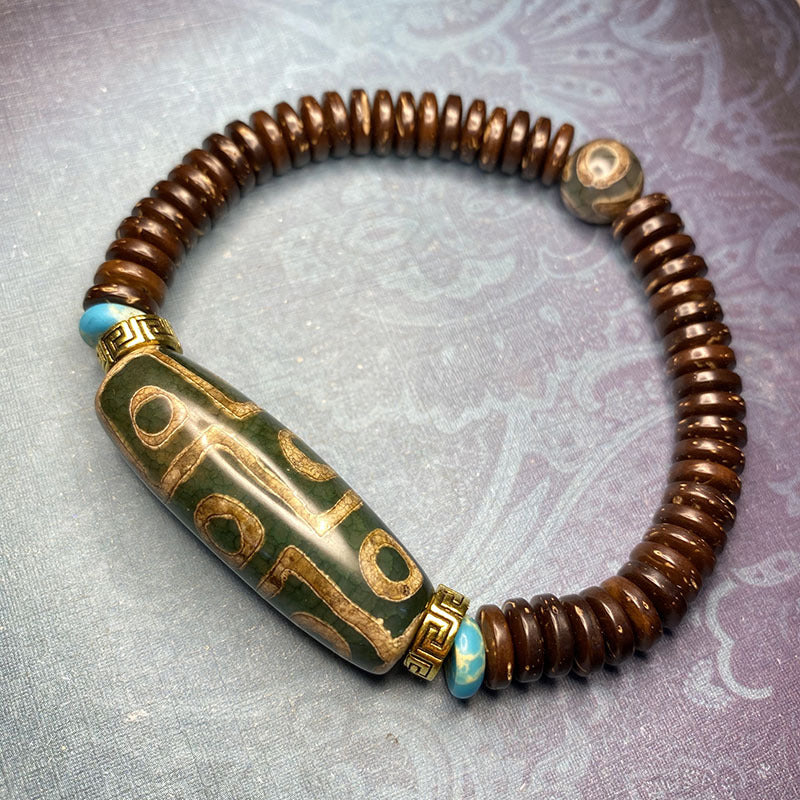 Tibetan Nine-Eye Dzi Bead Bracelet Coconut Shell
