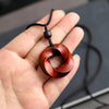 Red Sandalwood Twist Pendant Necklace, Long Cord