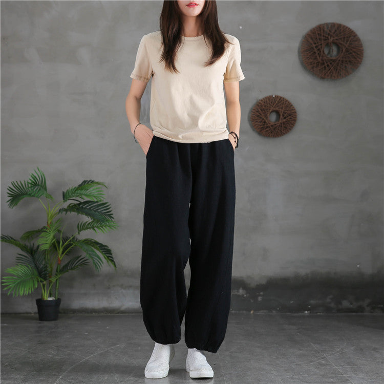 Ramie Linen Cotton Women's Pants With Pockets