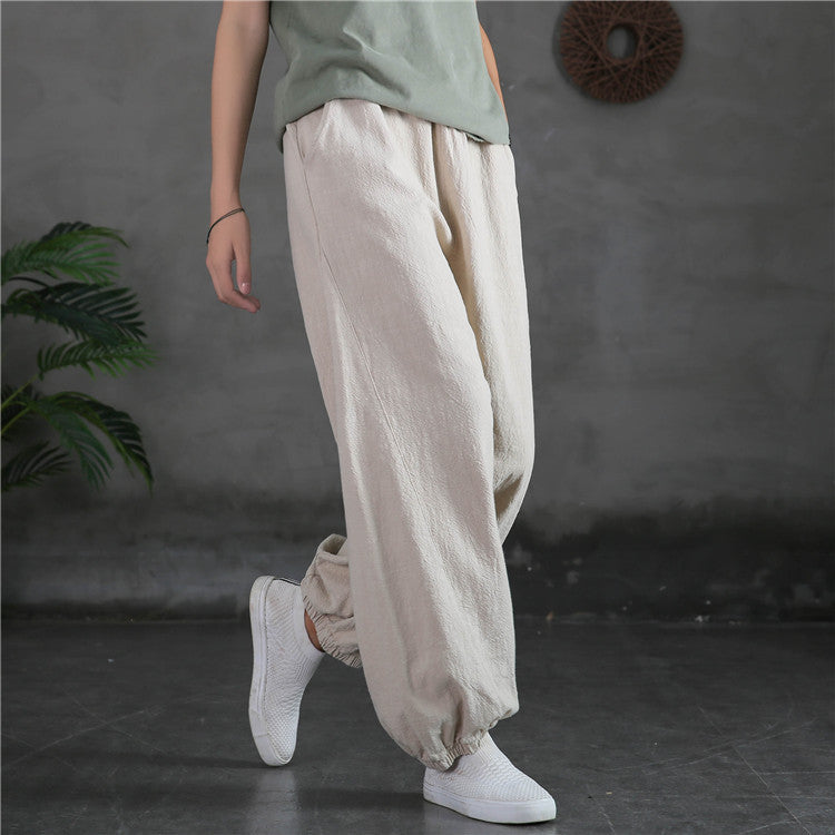 Ramie Linen Cotton Women's Pants With Pockets