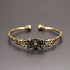 Antique Brass Flower Cuff Bracelet, Open Bangle