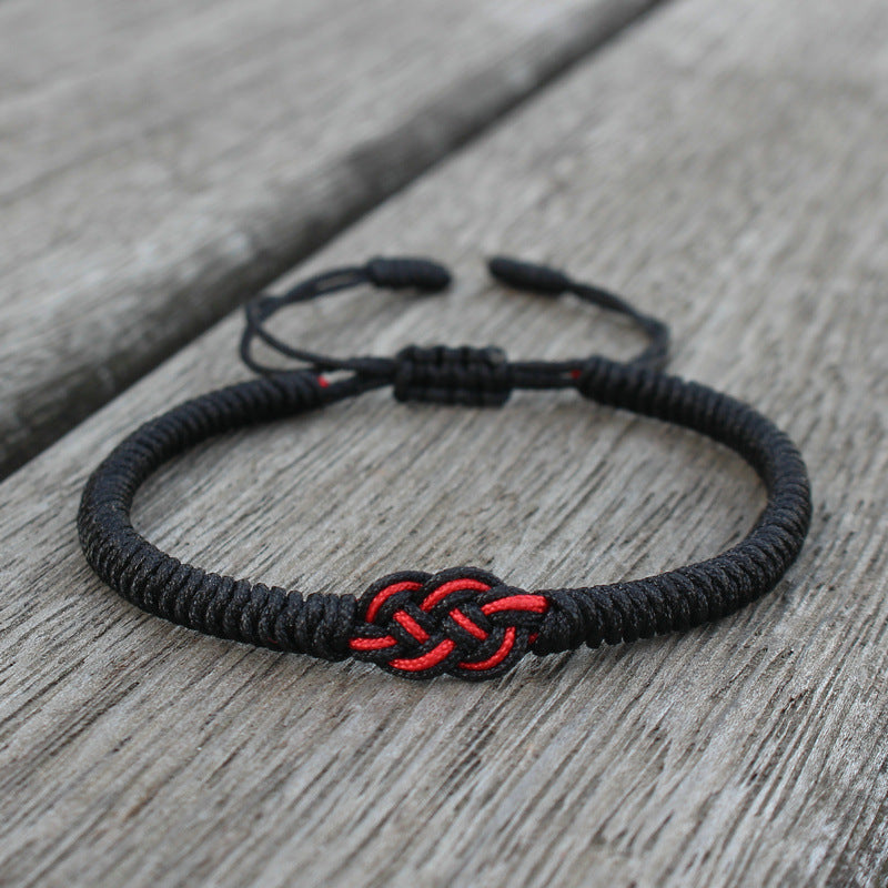 Handmade Red String Bracelet with Double Coin Knot for Luck and Protection