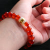 Agate and Chalcedony Bead Bracelet with Gold-Tone Charm