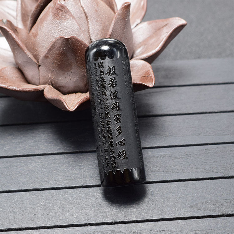 Natural Black Obsidian Heart Sutra Purification Necklace Pendant