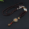 Tibetan Thangka Pendant Necklace with Wood Beads