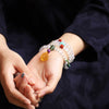 Moonstone 108 Bead Mala Bracelet with Amber Lotus Charm
