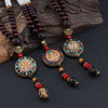 Tibetan Thangka Pendant Necklace with Wood Beads