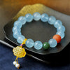 Natural Aquamarine Bead Bracelet with Yellow Charm