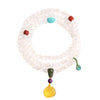 Moonstone 108 Bead Mala Bracelet with Amber Lotus Charm
