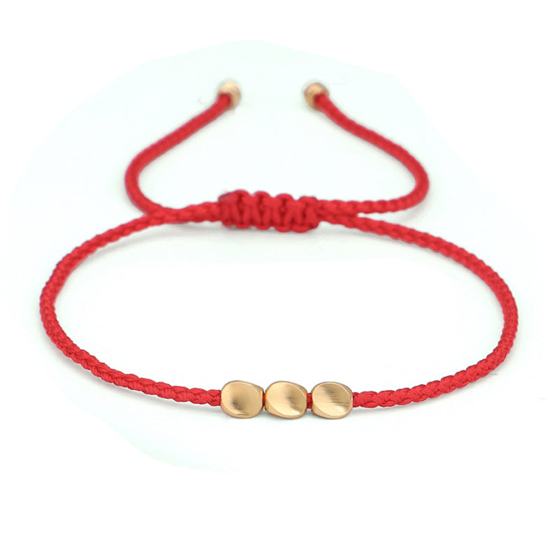 FengShui Lucky Red String Bracelet with Copper Beads
