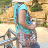 Cotton Floral Shoulder Bag with Zipper Closure