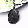 Natural Black Obsidian Dragon Carved Pendant Necklace