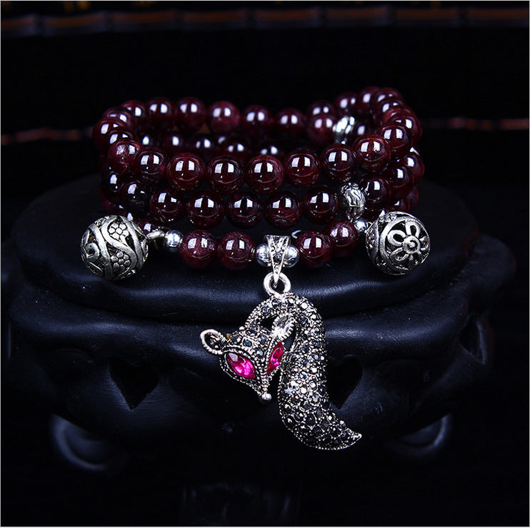 Garnet Fox Charm Bracelet Mala Beads for Women