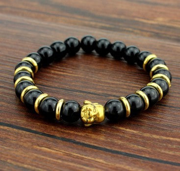 Maitreya Buddha Head Bracelet with Tiger Eye or Lava Rock