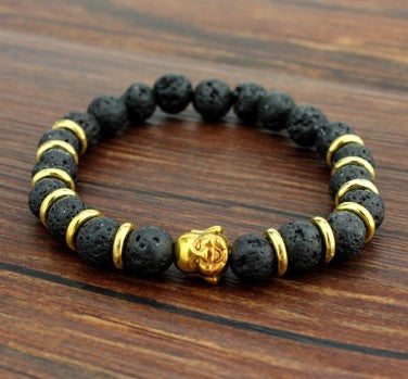 Maitreya Buddha Head Bracelet with Tiger Eye or Lava Rock