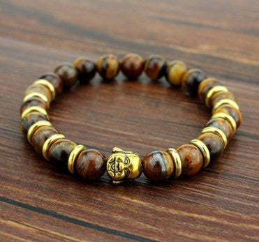 Maitreya Buddha Head Bracelet with Tiger Eye or Lava Rock