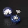 Lapis Lazuli Lotus Flower Stud Earrings 925 Sterling Silver