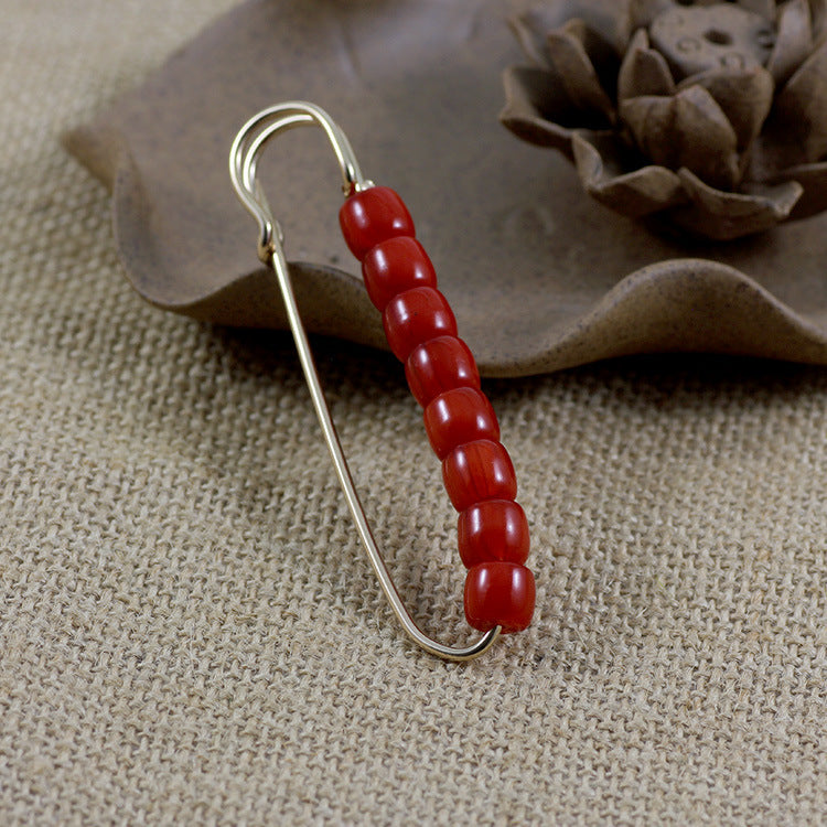 Bodhi Seed Beaded Safety Pin Brooch