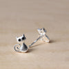 925 Sterling Silver Cat Stud Earrings with Brushed Finish