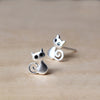 925 Sterling Silver Cat Stud Earrings with Brushed Finish