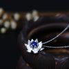 Sterling Silver Lotus Necklace with Lapis Lazuli Center