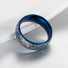 Blue titanium steel ring with gold-tone Taotie pattern engraving