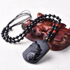 Black Obsidian Wolf Pendant Necklace with Beaded Chain