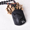 Black Obsidian Wolf Pendant Necklace with Beaded Chain