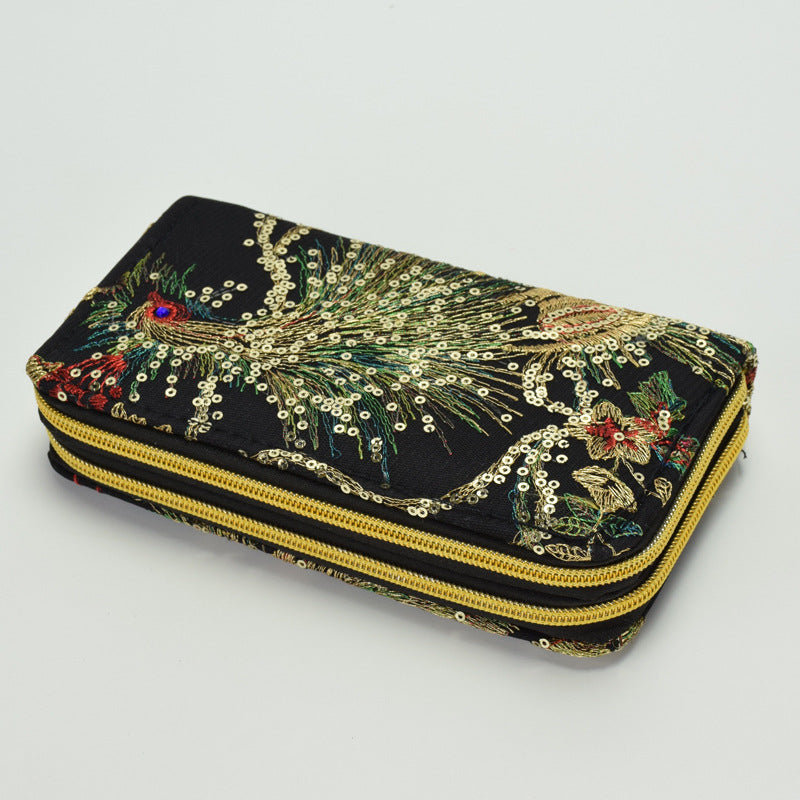 Peacock Double-sided Embroidery Cash Holder Wallet Shopping Purse