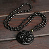 Black Obsidian Double Pixiu Pendant Necklace