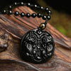 Black Obsidian Double Pixiu Pendant Necklace