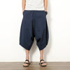 Men's Linen Harem Pants Wide Leg Cropped Drawstring