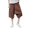 Men's Linen Harem Pants Wide Leg Cropped Drawstring