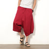 Men's Linen Harem Pants Wide Leg Cropped Drawstring