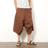 Men's Linen Harem Pants Wide Leg Cropped Drawstring