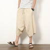 Men's Linen Harem Pants Wide Leg Cropped Drawstring