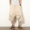 Men's Linen Harem Pants Wide Leg Cropped Drawstring