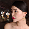 Gold-Tone Flower Pearl Drop Earrings with Stone Beads
