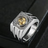 Silver tone copper ring with gold windmill center and stone border