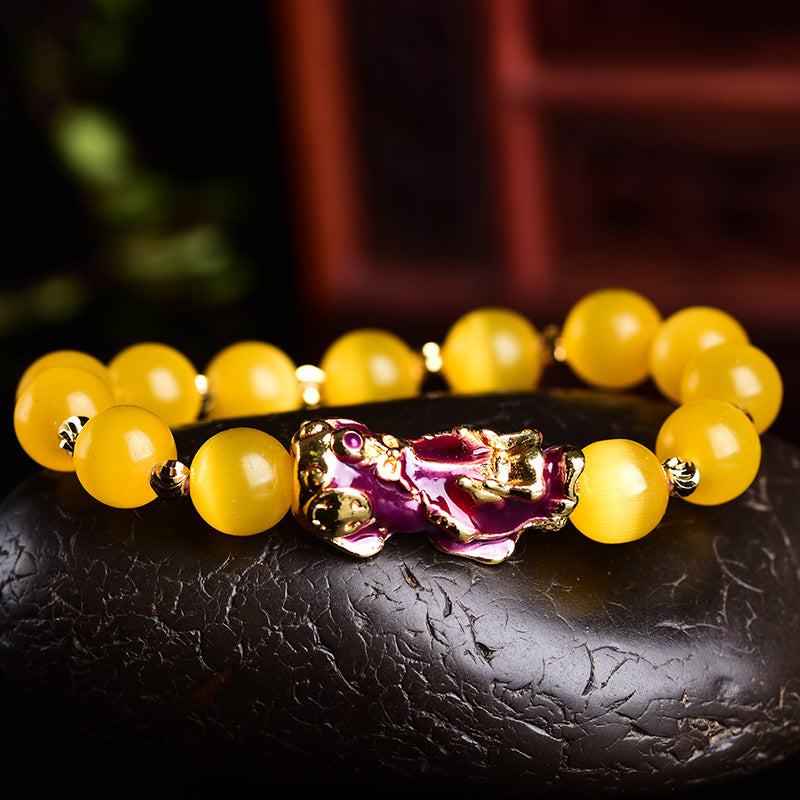 Color Change Pixiu Bracelet with Cat's Eye Stone