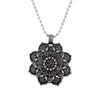 Silver-tone alloy necklace with a large lotus mandala pendant featuring an Om symbol