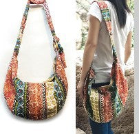Cotton Floral Shoulder Bag with Zipper Closure