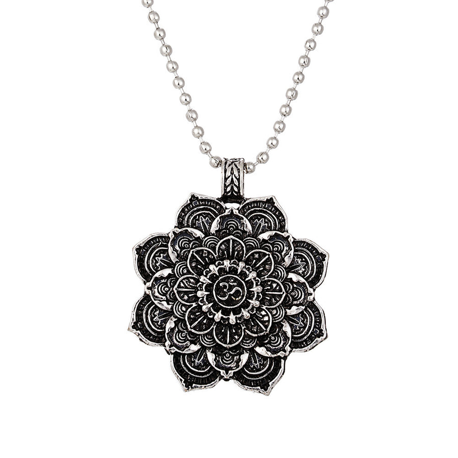 Tibetan Lotus Blessing Necklace Pendant, Alloy Mandala Jewelry