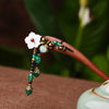 Wooden Daisy Hairpin with Beaded Tassel, Vintage Style