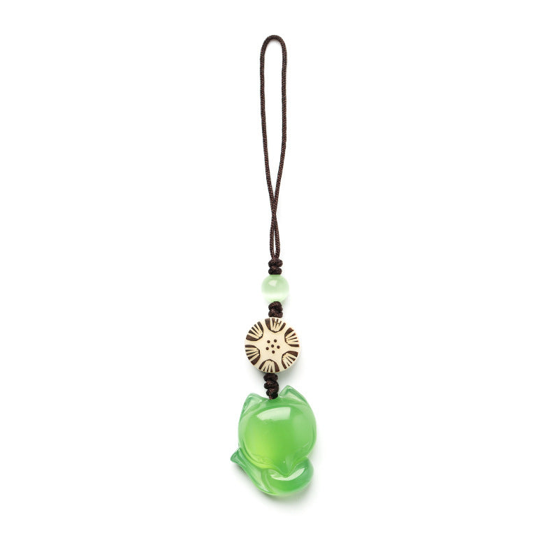 Chalcedony Fox Phone Charm, Handwoven Stone Pendant
